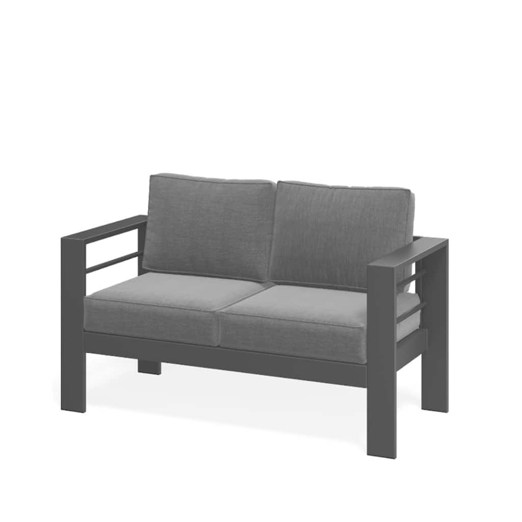 52" Metal Loveseat Patio Sofa with Thick Gray Cushions & Gray Frame