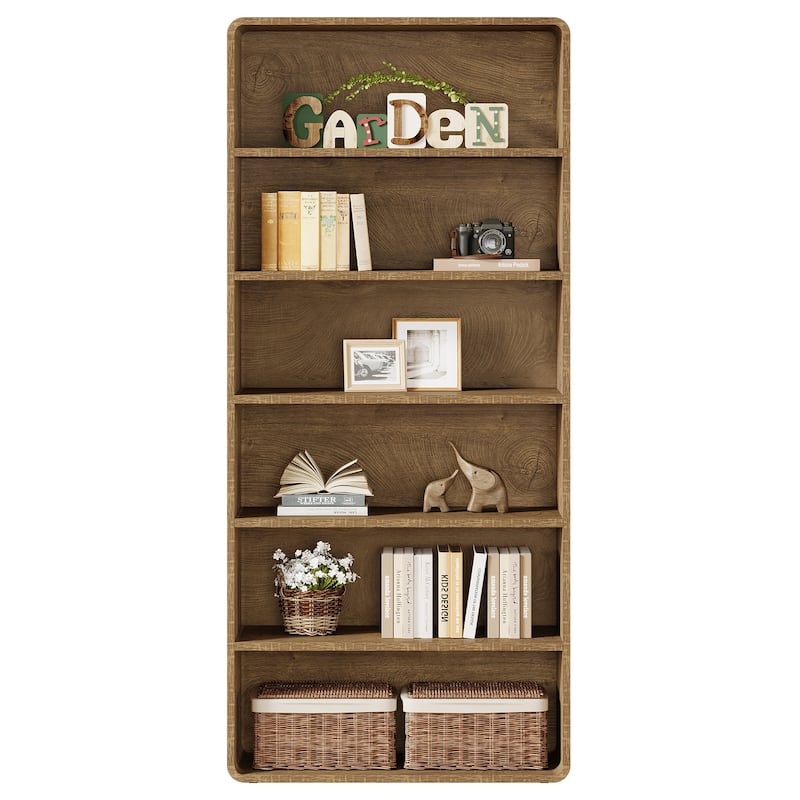 71-Inch Tall Bookcase, 6-Tier Wooden Bookshelf, Freestanding Bookcase