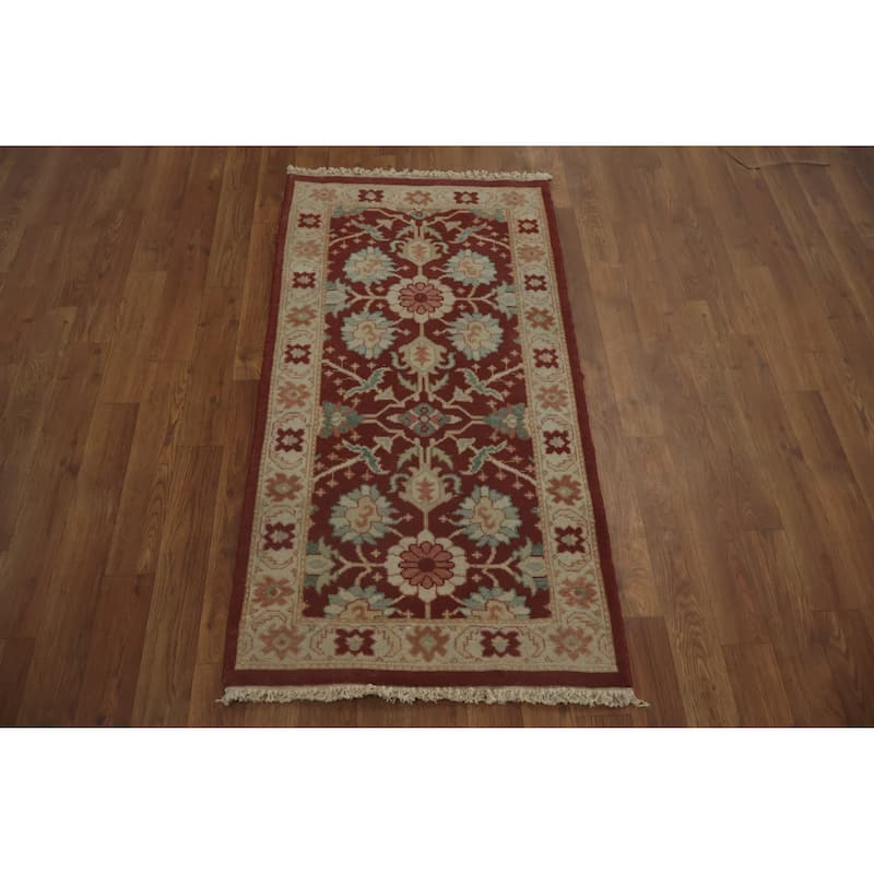 Hand Knotted Oriental 100% Wool Carpet Traditional All-Over Brown Ziegler Area Rug - 3' 11'' X 2' 1''