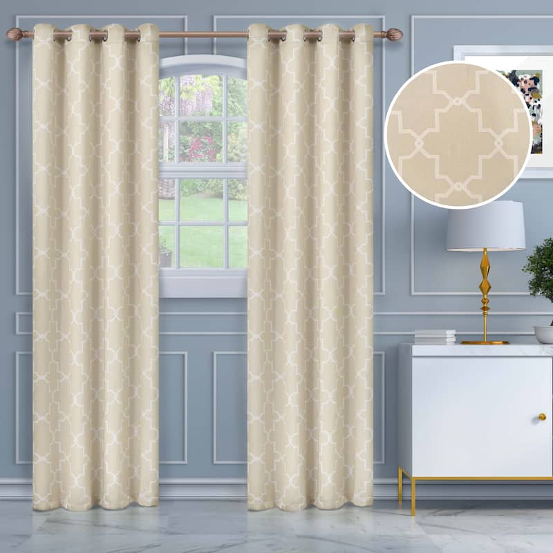 Imperial Trellis Washable Room Darkening Blackout Curtains, Set of 2 Panels - 52" x 96" - Ivory