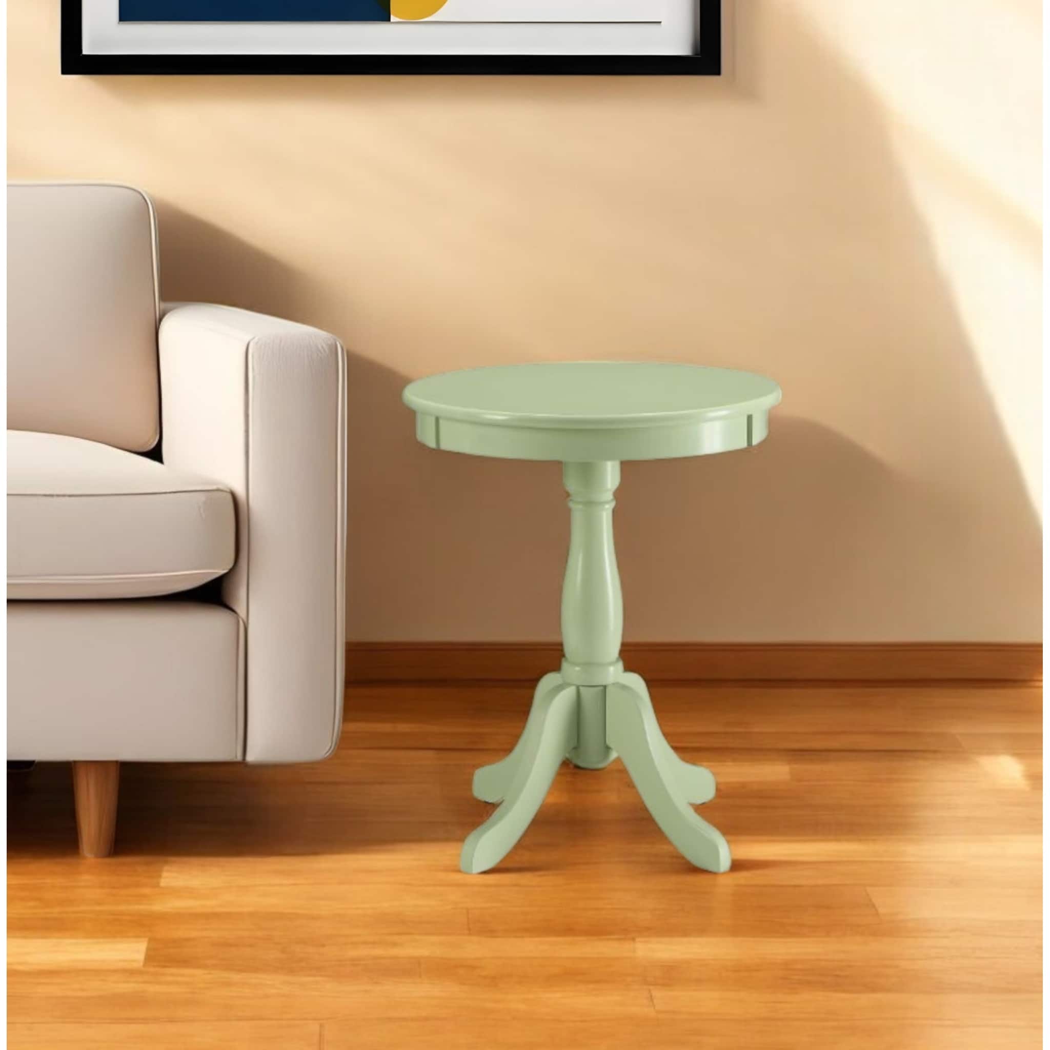 HomeRoots Light Green Solid Wooden Pedestal Side Table - 18' X '22' X '18