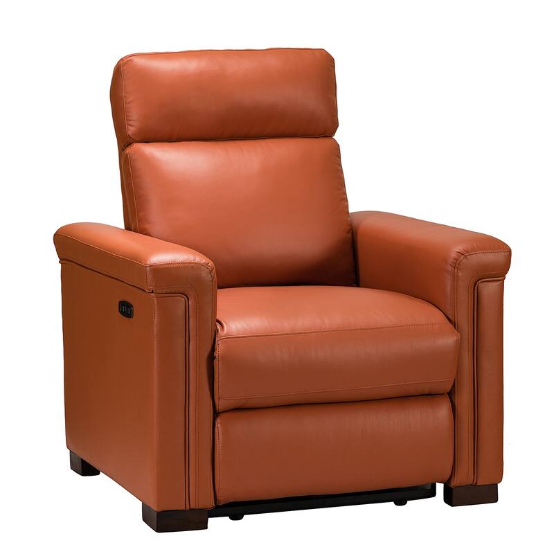 Alicia 34.65" Wide Contemporary Classic Genuine Leather Power Recliner With USB Port