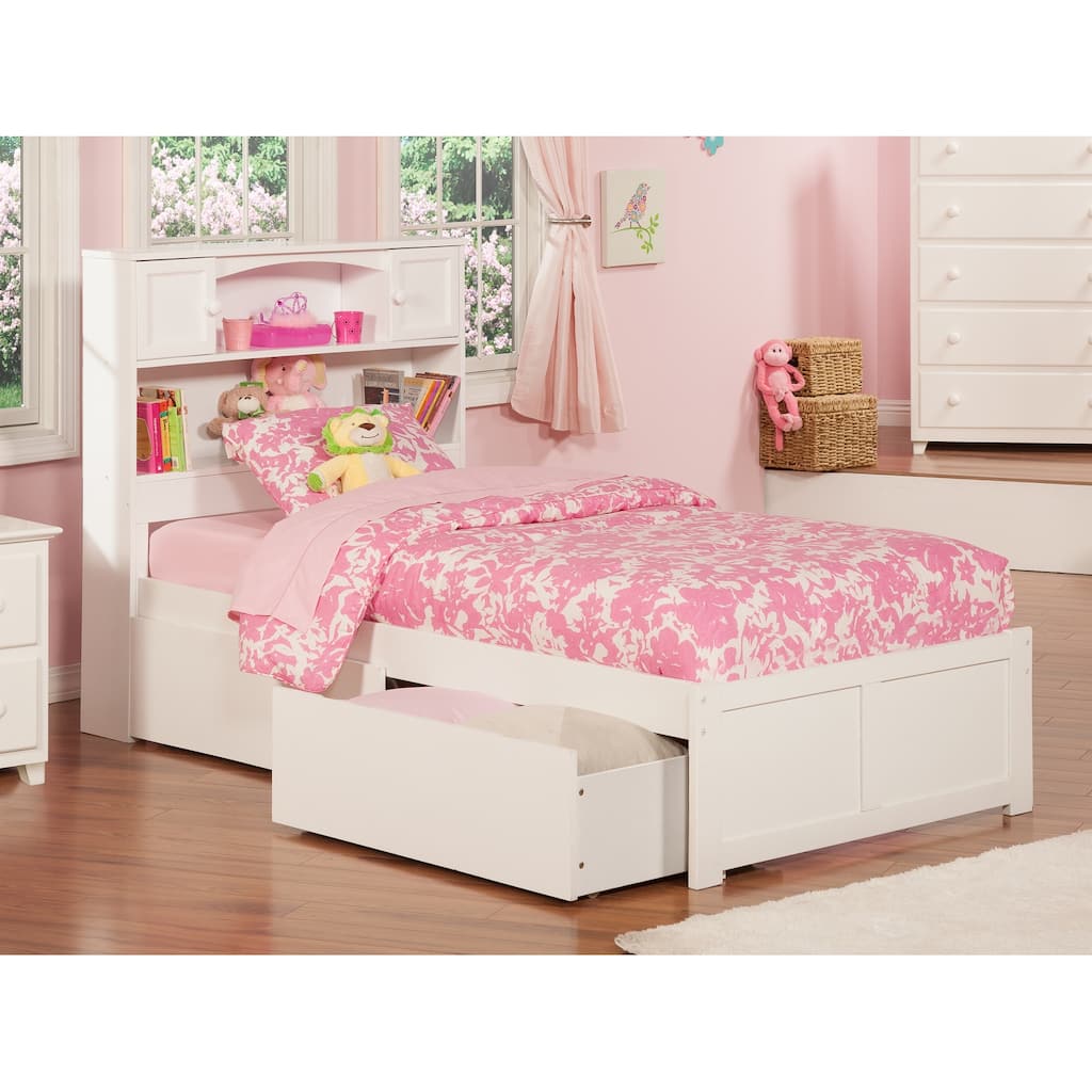 AFI Newport Twin Size Platform Bed with Footboard & Storage Drawers in White