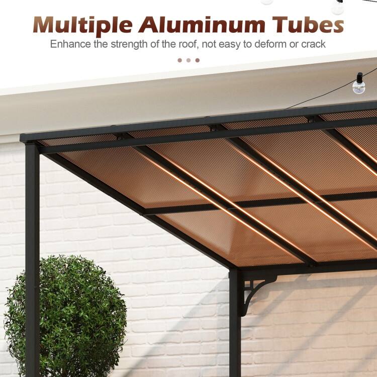 Natural-Black Polycarbonate Metal Wall-Mounted Patio Gazebo 10x13ft