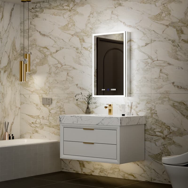 MEDUNJESS 20'' x 32'' Frameless Bathroom Cabinet with Defogging
