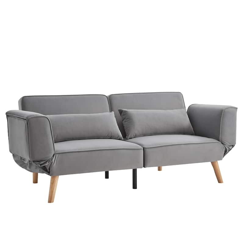 Futon Sleeper Sofa Bed Velvet Recliner Sofa Loveseat Couch with Adjustable Armrests, Splitback Recline and Pillows