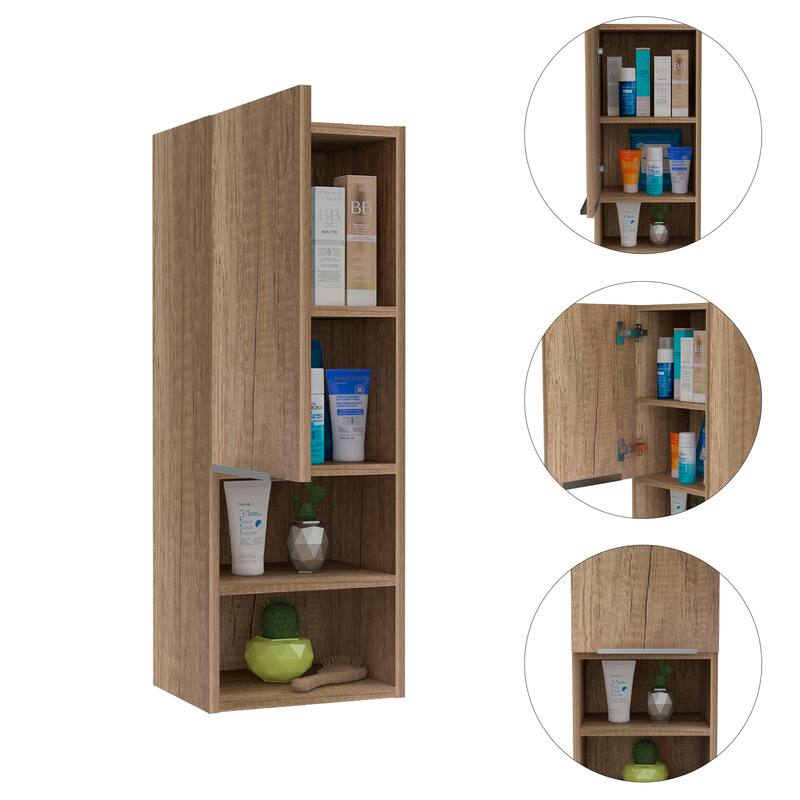 Bathroom Cabinet with Single Door, 2 Internal Shelves & 2 External Open Shelves for Easy Access Storage