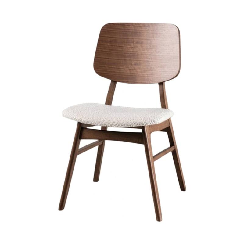 Narv Side Dining Chair Set of 2, Curved Panel Back, Walnut Brown Wood, Beige