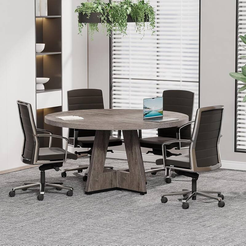 47" Round Conference Table Meeting Room Table with Thickened Top Wood Base Modern Training Desk for Conference/Seminar Room