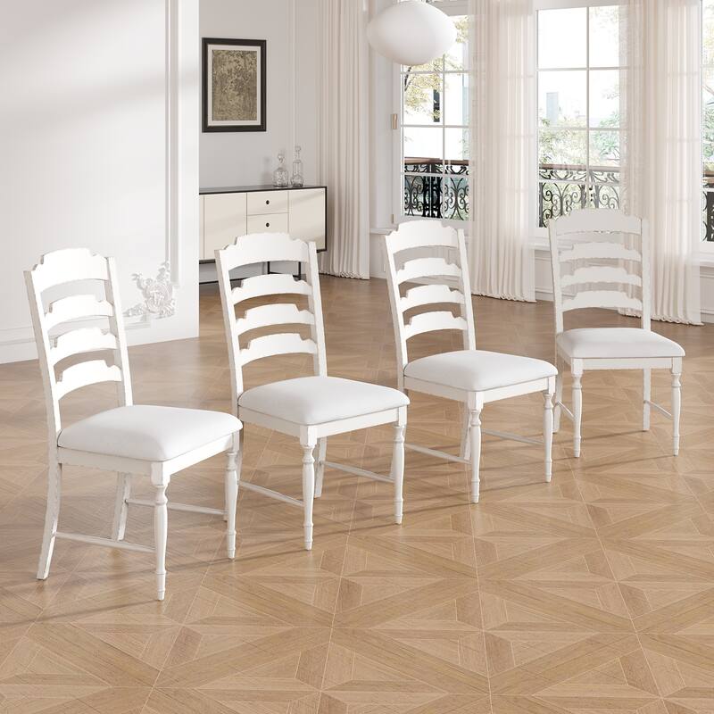 Vintage Distressed 4-Piece Dining Chairs with Padded Seat, Set of 4 Accent Chairs with Serrated Back