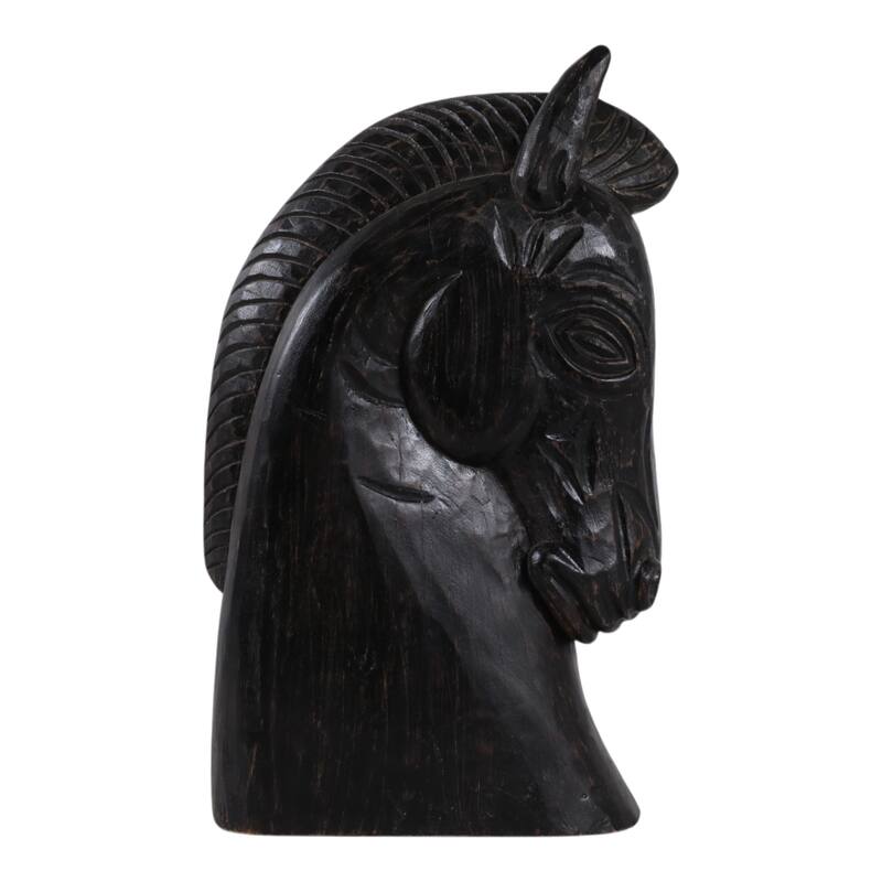 Mango Wood Trojan Horse Head Sculpture Rustic Finish - 16" Black - 9.5" x 4" x 16"