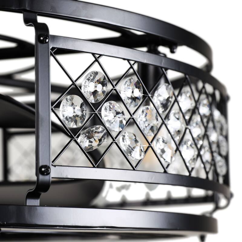 27" Black Fandelier Crystal Ceiling Fan with Light and Remote Control