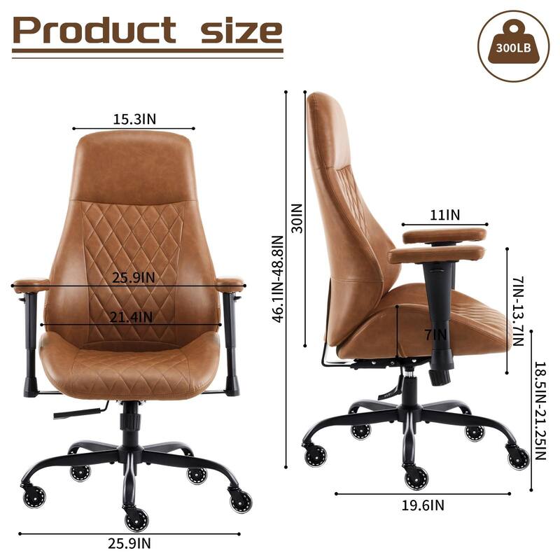 High Back Rubber Chair Ergonomic Chair with Lumbar Support Adjustable Height Rolling Swivel Chair Executive Task Armrests