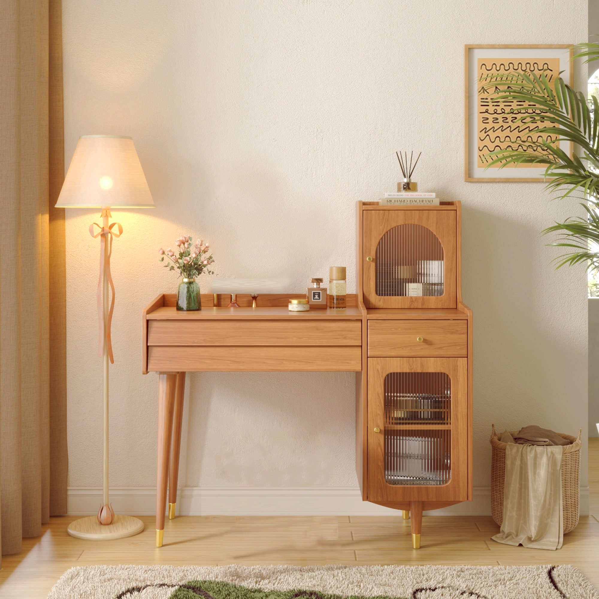 JASIWAY Modern Simple Makeup Vanity Dressing Table, Coffee