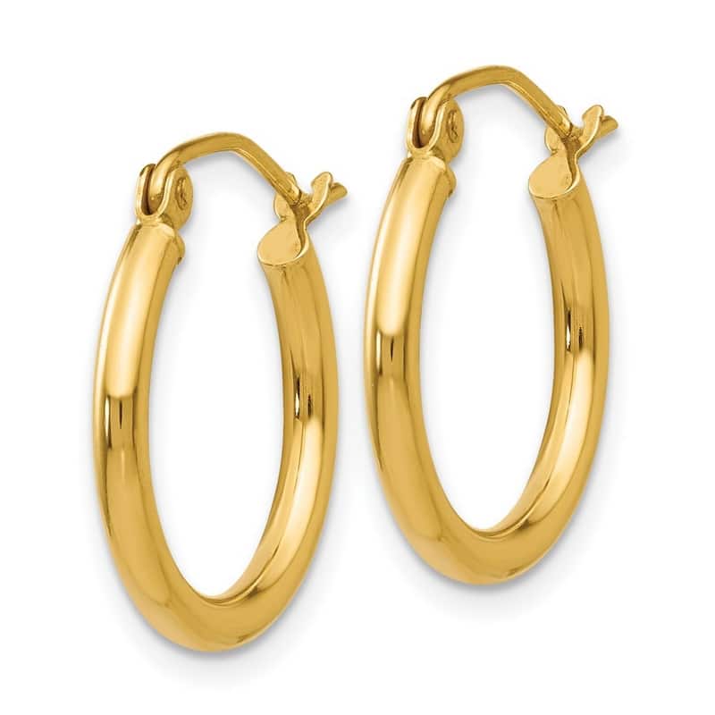 Curata 14k Yellow Gold Polished Lightweight Tube 2x17mm Hoop Earrings