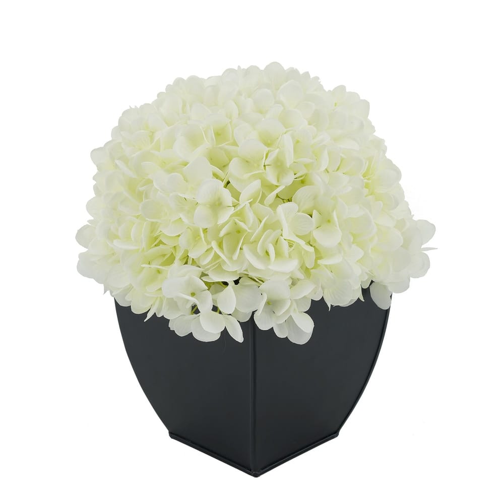 Faux Hydrangea in Black Tapered Zinc Cube