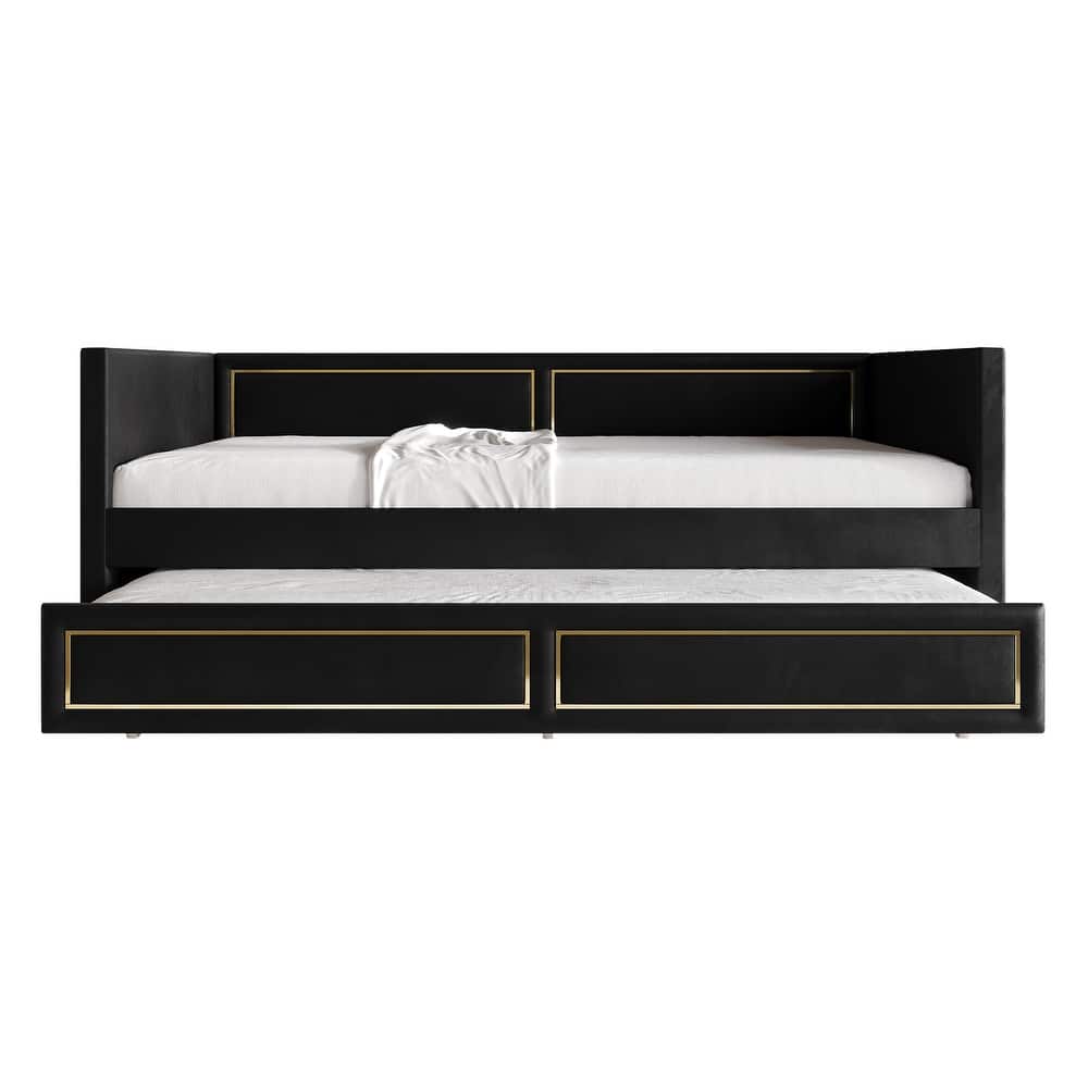 CraftPorch Deluxe Velvet Upholstered Twin Size Daybed with Trundle