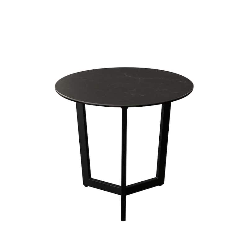 Jole Side End Table, 39 Inch Black Ceramic Glass Top, Metal Base