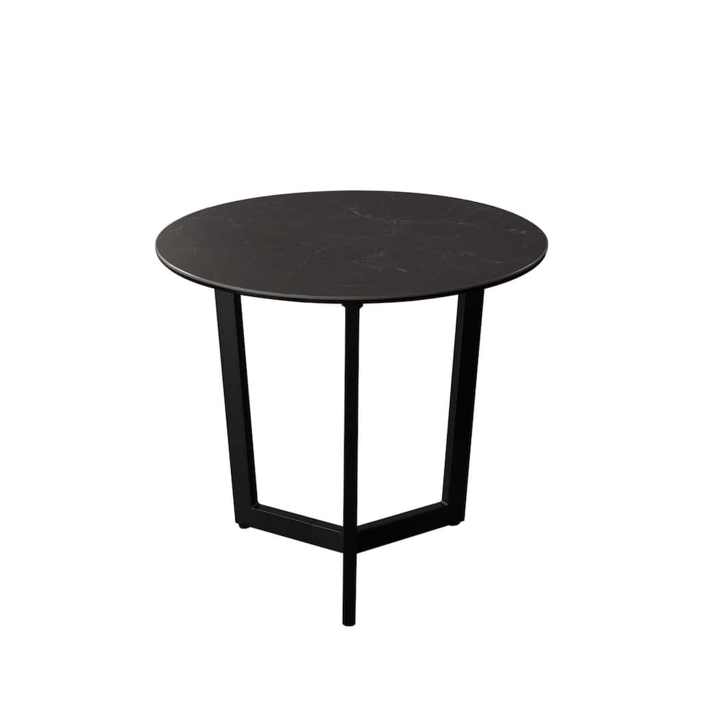 Jole Side End Table, 39 Inch Black Ceramic Glass Top, Metal Base