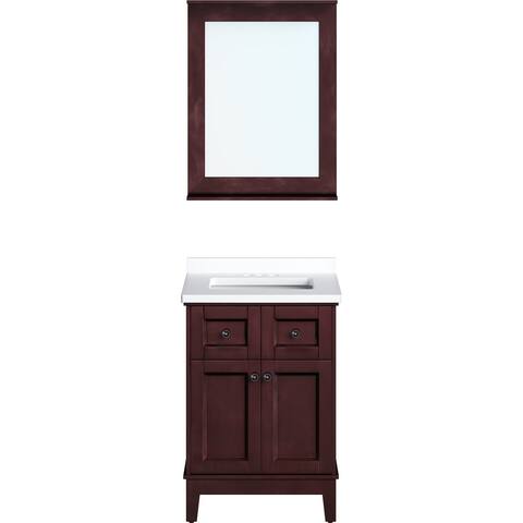 Hanover Bedford 24-In. Bathroom Vanity Set includes Sink, Countertop, plus Cabinet w/2 Doors & Accent Mirror, Brown