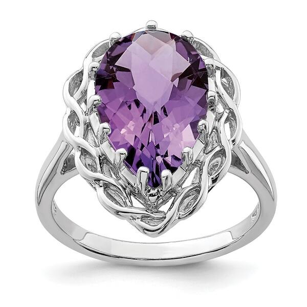 Sterling Silver Rhodium-plated Checker-Cut Amethyst & Diamond Ring Sterling Silver Rhodium-plated Checker-Cut Amethyst & Diamond Ring
