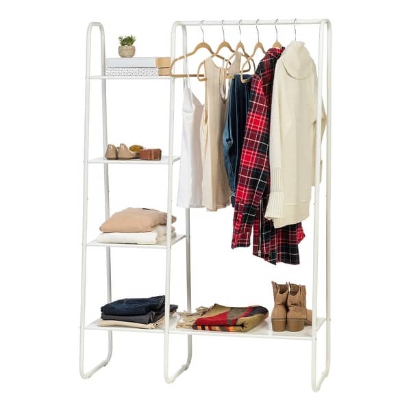 HOMCOM Bamboo Garment Rack, Clothes Rack with Storage Shelf, Hanging R