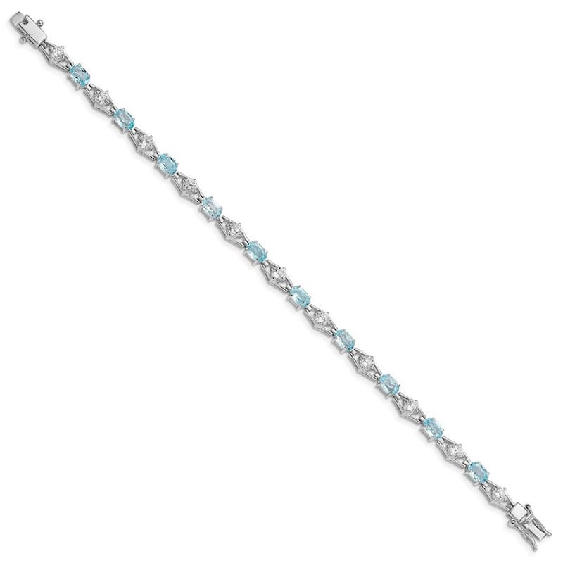 Curata 925 Sterling Silver Polished Box Catch Closure Blue Topaz and CZ Cubic Zirconia Simulated Diamond Bracelet 7 Inch Box