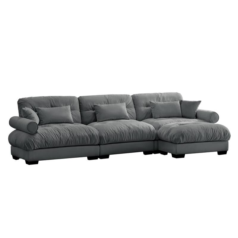 L-Shape 3 Deep Seat Modular Sofa Couch with 1 Movable Ottomans