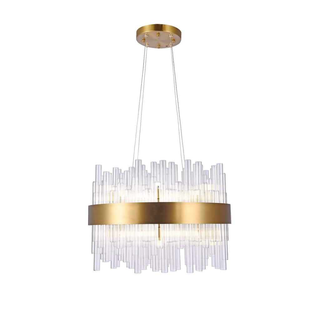 24 Light Matte Brass Chandelier With Clear Glass Rods