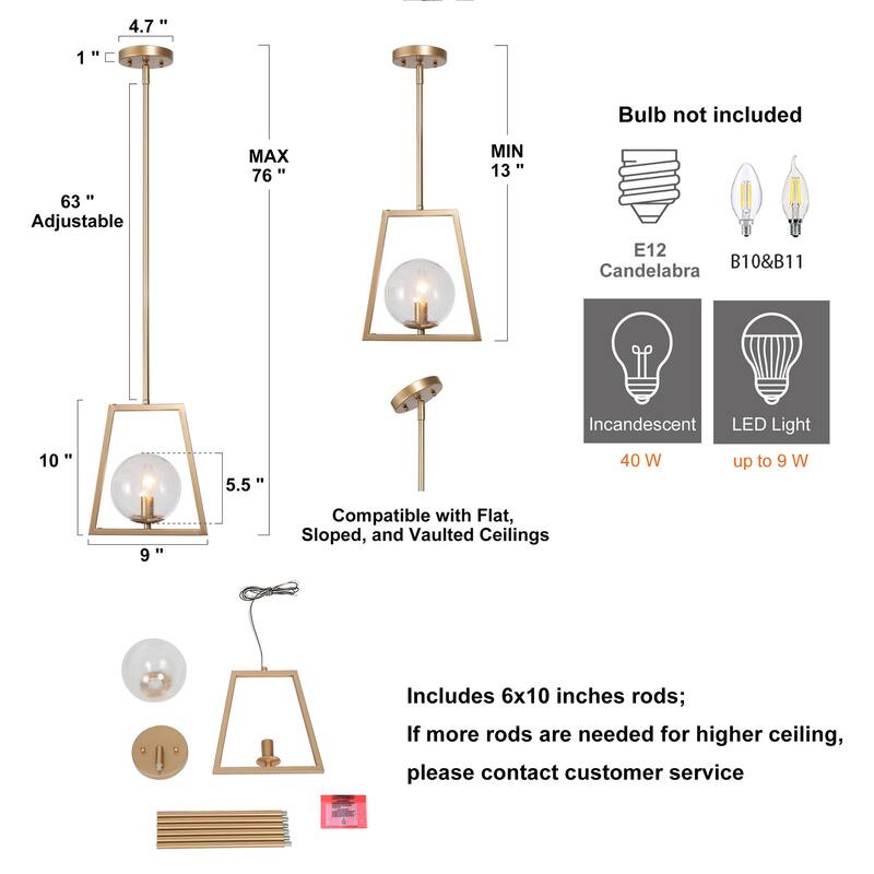 Modern Farmhouse 1-Light Bronze Pendant Abstract Geometric Dimmable Kitchen Island Light with Glass Globe