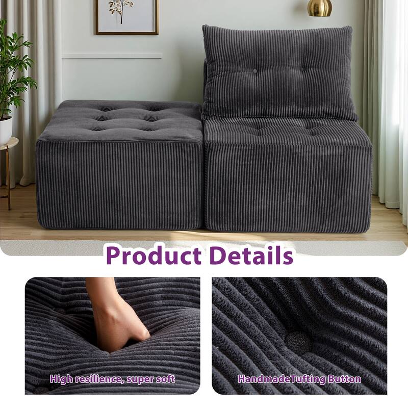 Modular Sectional Corduroy Chaise Lounge - 64.5"D x 28.3"W x 26.3"H