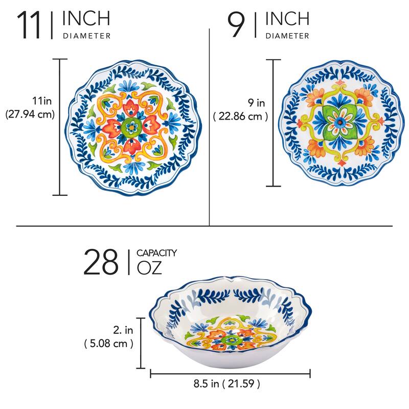 Certified International Flores Melamine 12piece Dinnerware Set