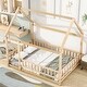 preview thumbnail 2 of 13, Floor Wooden Bed with House Roof Frame, Fence Guardrails, Suitable for Kids