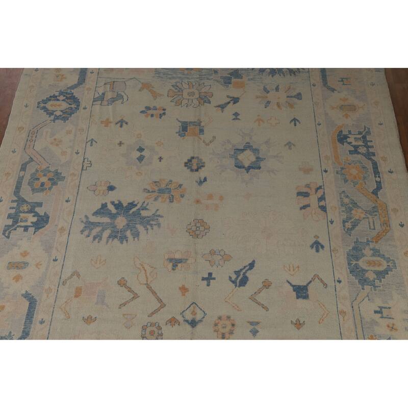 Hand Knotted Oriental 100% Wool Carpet Transitional All-Over Beige & Ivories Oushak Area Rug - 12' 8'' X 9' 6''