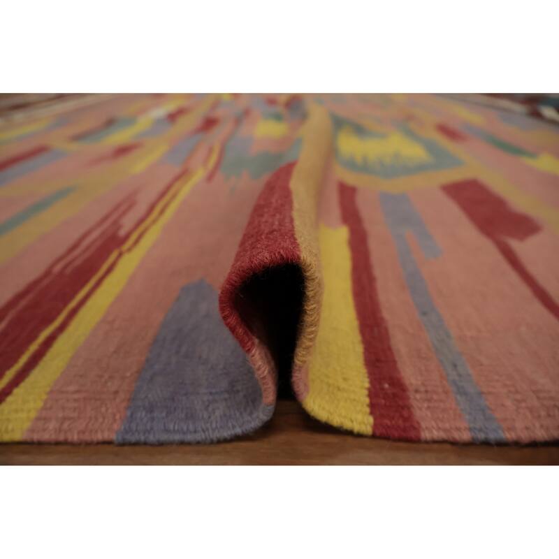 Hand Woven Oriental 100% Wool Carpet Southwestern Tribal Multi-Colored Kilim Area Rug - 11' 10'' X 8' 9''