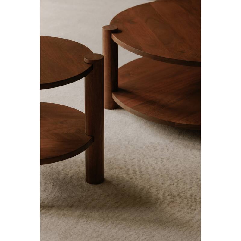 NADAAL STUDIOS Merit, Accent Table, Round Solid Mango Wood, Vintage Brown
