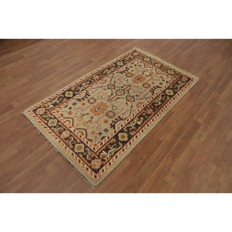 Hand-knotted Transitional Wool Carpet Beige Oushak Rug Floral Oriental Area Rug - 5' 2'' X 3' 0''