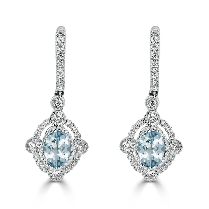 Auriya 1 1/3ct Fancy Oval-cut Aquamarine Halo Diamond Dangle Earrings 7/8ctw 18k Gold