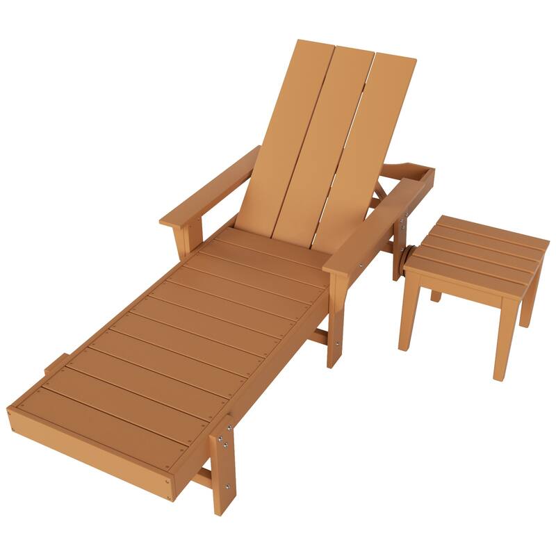 Polytrends Shoreside Modern Poly Eco-Friendly All Weather Reclining Chaise Lounge With Arms, Wheels, & Side Table (2-Piece Set)