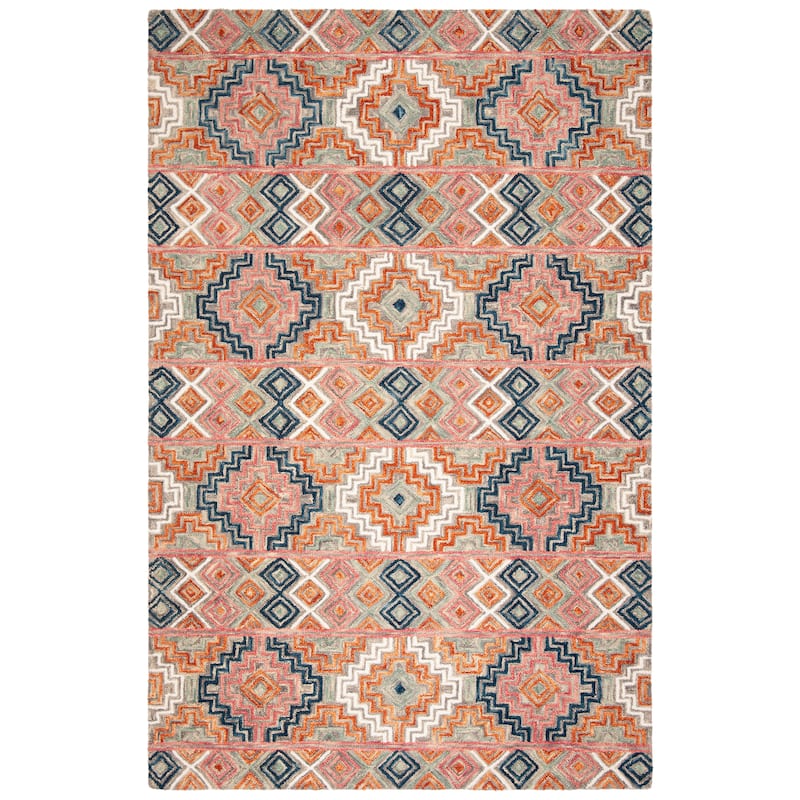 SAFAVIEH Handmade Aspen Perline Bohemian & Eclectic Tribal Wool - 6' Square - Orange/Fuchsia