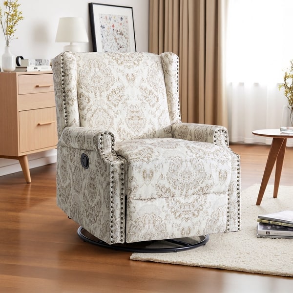 slide 2 of 15, Linen Manual Swivel Base Recliner Chair with Footrest BEIGE