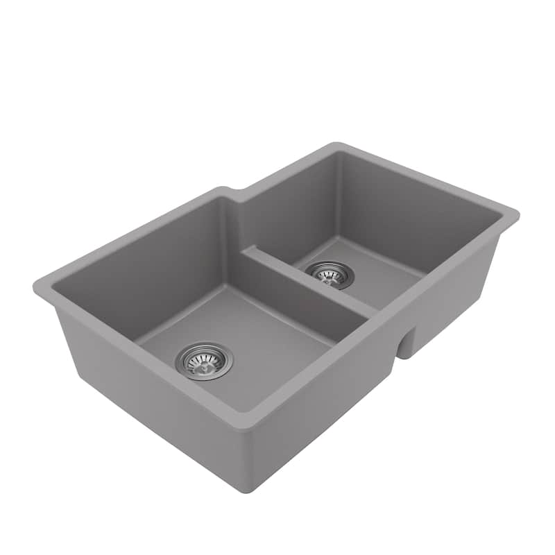 Karran 32" Undermount Large/Small Bowl Quartz Kitchen Sink Kit - 32" x 21.25" x 9"