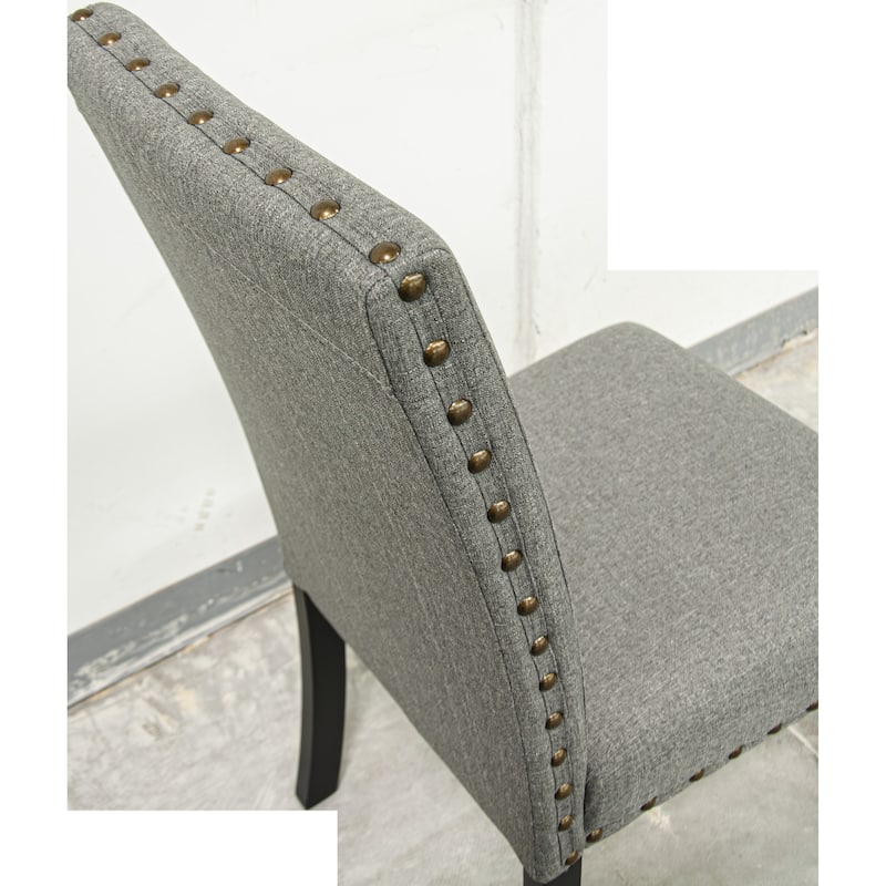 Modern Grey Fabric Dining Chairs with Plush Cushions and Nailhead Trim