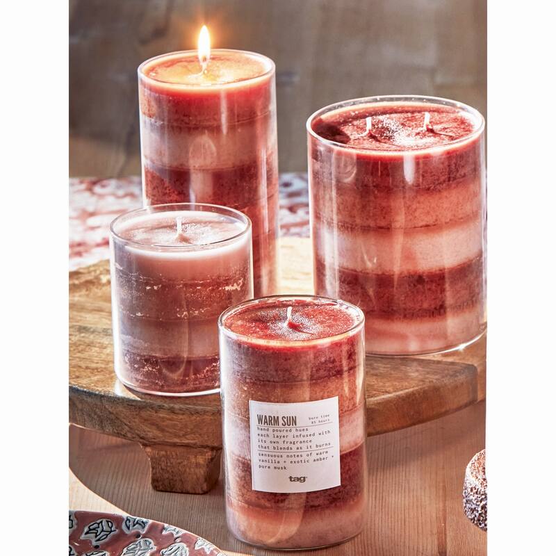 Warm Sun Themed Scented Paraffin Wax Pillar Candle Medium, Brown, 3x4.7 inch, Burn Time 85 Hours