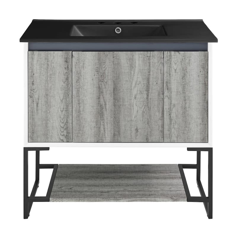 Swiss Madison SM-BV143-3MB Marseille 37" Free Standing Single Basin - Gray Oak / Matte Black - Ash Finish