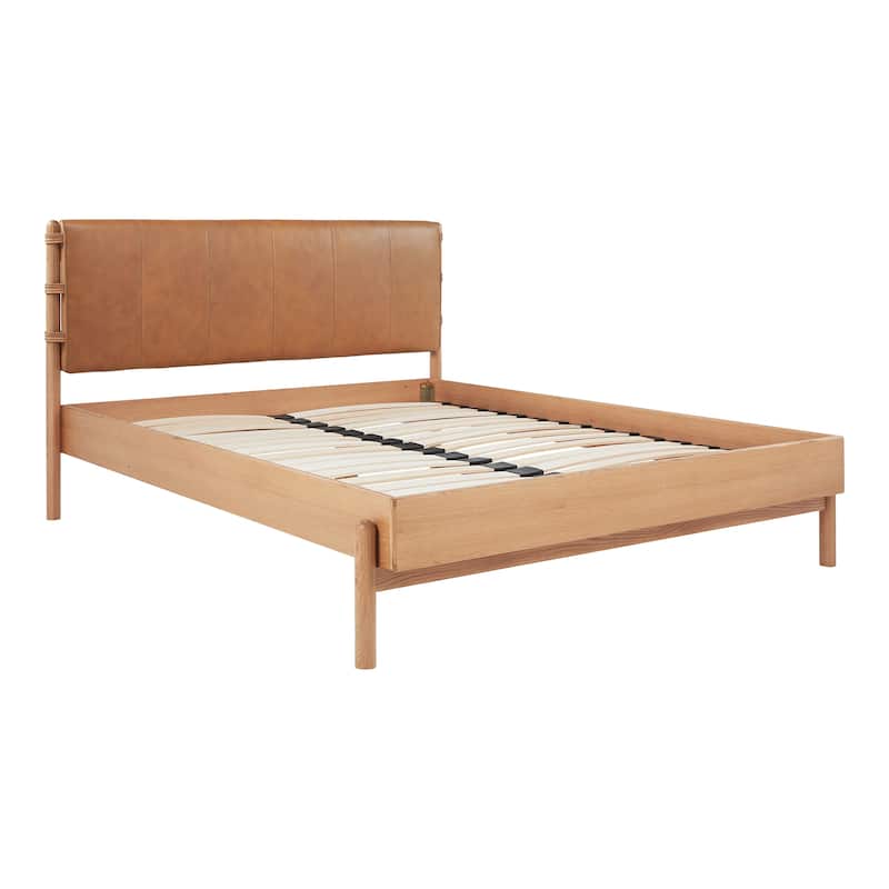 NADAAL STUDIOS Odette Queen Bed - Soft Low Design in Solid Oak and Oak Veneer in Light Brown