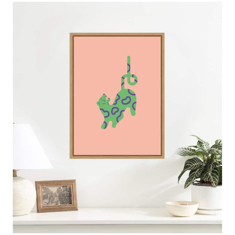 Kate and Laurel Green Leopard by Laura Moss Framed Canvas Wall Art Print