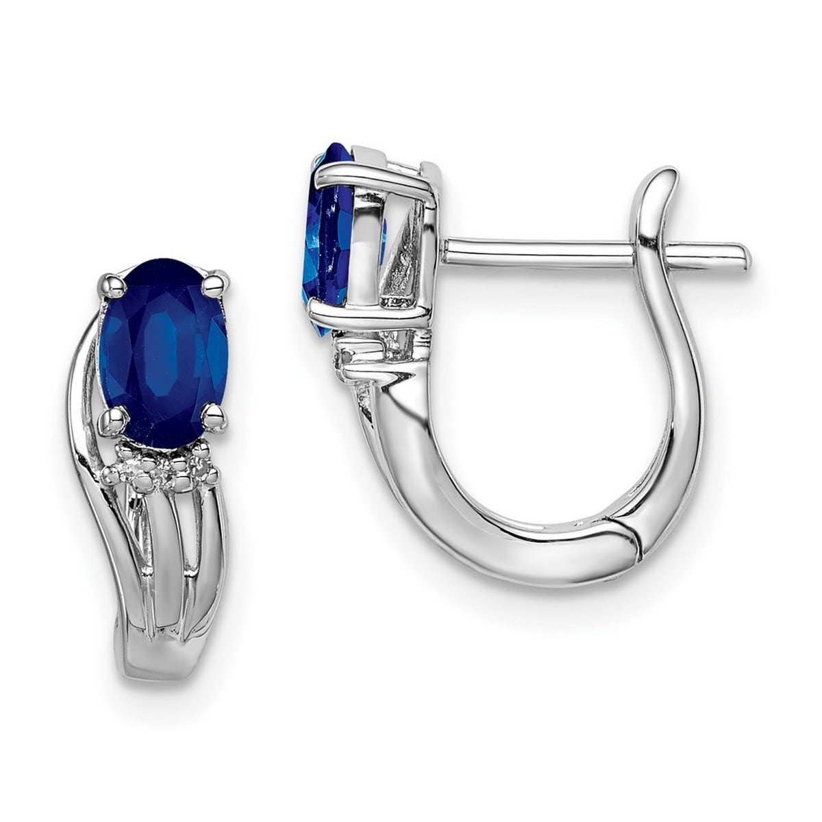 Curata 925 Sterling Silver 13x4mm Rhodium Plated Diamond Sapphire Hinged Earrings