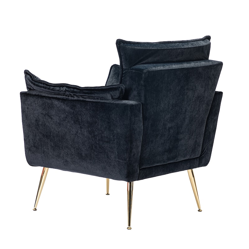 1ida Modern Velvet Tufted Padded Cushion Armchair with Golden Metal Legs by HULALA HOME