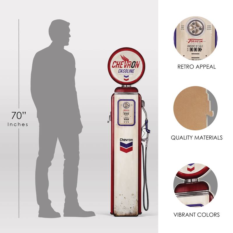 Licensed Chevron Gasoline Gas Pump Plaque Wall Decor - 62" x 17" - 60.5" x 14.75"